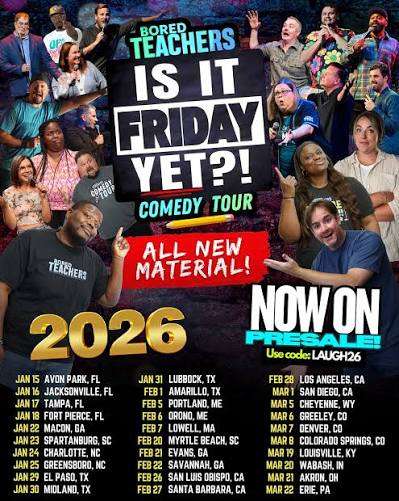 Bored Teachers Comedy Tour 2026 & 2027 live concert poster
